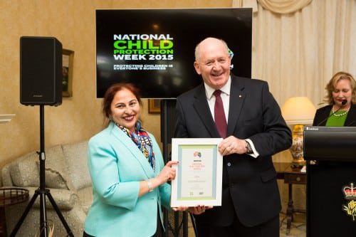 Amrit Versha receiving a National Play Your Part Award from His Excellency Sir Peter Cosgrove, Governor-General of Australia,