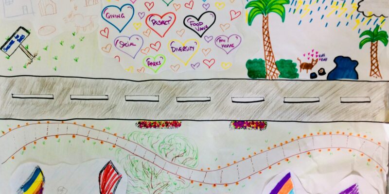 WA - In our Big Bucket youth group session, we explored everyone’s feelings on what was important to them in their neighbourhood, and what community means to them. We spoke about our likes, our dislikes, the “dream” neighbourhood, and what we felt was needed within our community. Words like “respect”, “kindness “ , “crisis boxes” , “kennels in parks for homeless dogs”.....so many wonderful ideas and feelings about what community means and the importance of it.