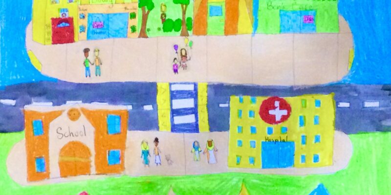 VIC Minaret College - I want my community to have vibrant colours and kindness everywhere. It should have a school, hospital, cafe, library, park and community centre for everyone to walk and access to everything.