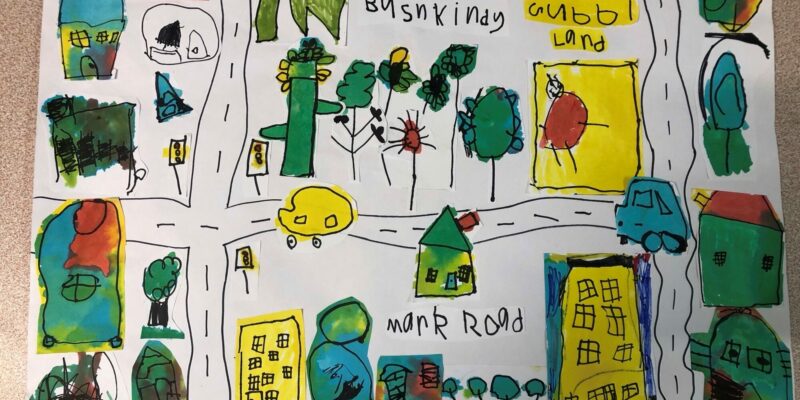 QLD - Throughout this process the children discussed how we can be safe in our environment both at kindy and in our homes or out and about in our neighbourhood and at our Bush Kindy. We created our neighbourhood each designing things we felt were important in our neighbourhood. We did houses, our Bush kindy space, local services, cars, trees, flowers, traffic lights etc. W are so proud of our end result.