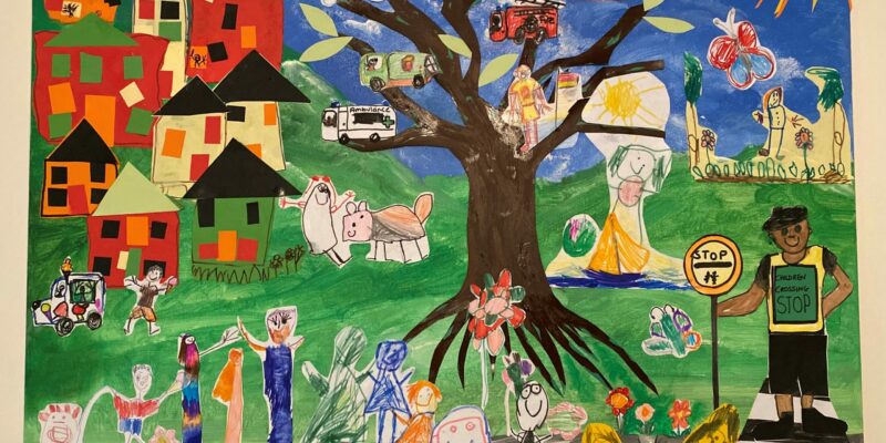 QLD - We are so proud of our creative piece of artwork that was created with Kindergarten One studio. Each child had the opportunity to express themselves in what makes them have a sense of belonging, feel safe and enjoy their community.   We began our poster by discussing at group time what we love about our current community and all aspect of the community that make each child feel safe. Our Kindergarten One children utilised this time to express their understanding and what it looks like.  We had numerous children suggest hospitals as safe place, “Hospitals make you feel better”, “You go to the hospital from the doctors” and “You call 000”. The children also expressed their love for different activities within their community, from visiting their library, to going to the park, chasing the ice cream truck, swimming at the beach and spending time with their loved one.