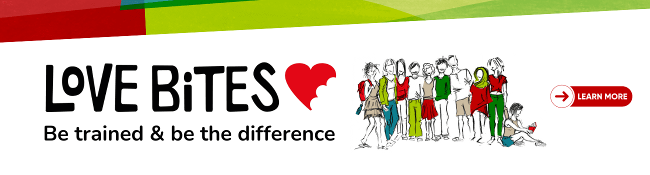A homepage banner for training program by NAPCAN called Love Bites